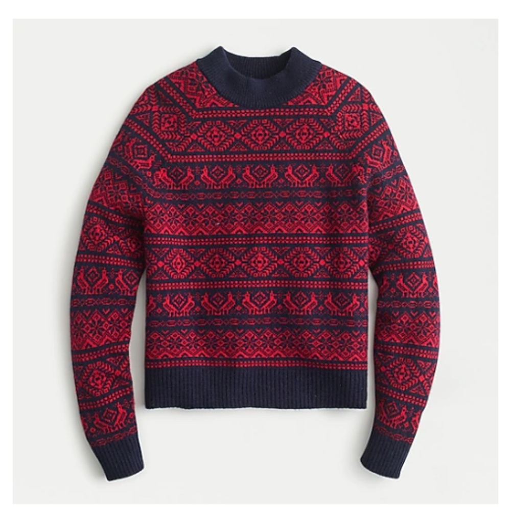 J.Crew Navy and Red Fair Isle Sweater